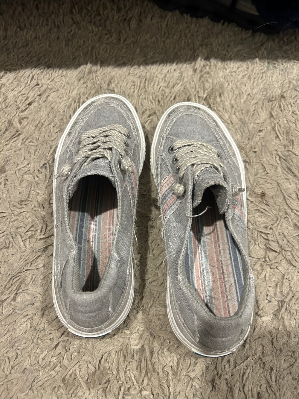Blowfish Gray Canvas Sneakers with Pink Stripe Accents